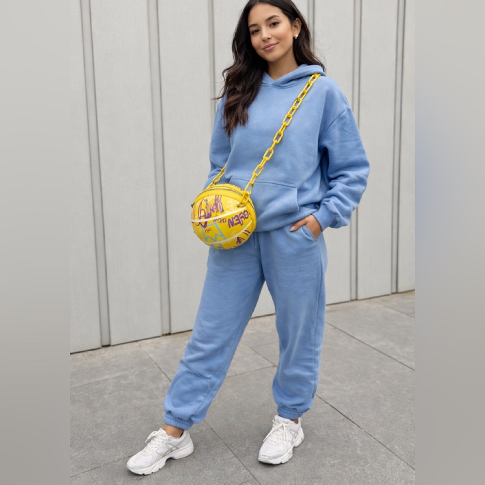 Brand New Yellow Graphic Round Bag with Chain - Picture 8 of 14
